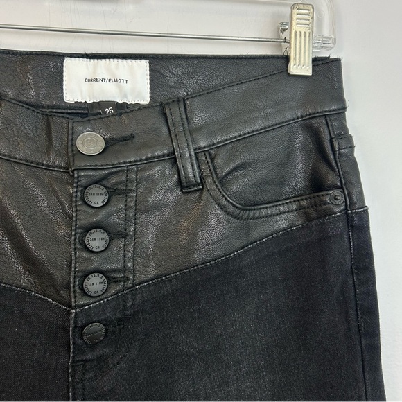 NWT Current/Elliot Fused High Waist Rocco Stiletto Black Faux Leather Jeans 25 - Picture 5 of 16
